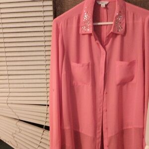 Candie's Pink Embellished Collar Sheer Blouse